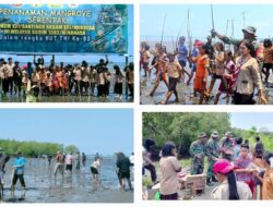 Kodim 1302/Minahasa Gelorakan Semangat Lingkungan, Tanam 489 Mangrove Bersama Pelajar di Pesisir Minsel