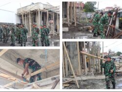 Personel Kodim 1302/Minahasa Bahu-membahu Bantu Perbaiki Gereja Rosa De Lima