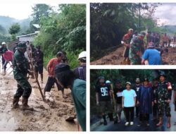 Hujan Deras Picu Longsor di Maliku, Babinsa Koramil 14/Amurang Bersama Warga Bergerak Cepat Bersihkan Jalan